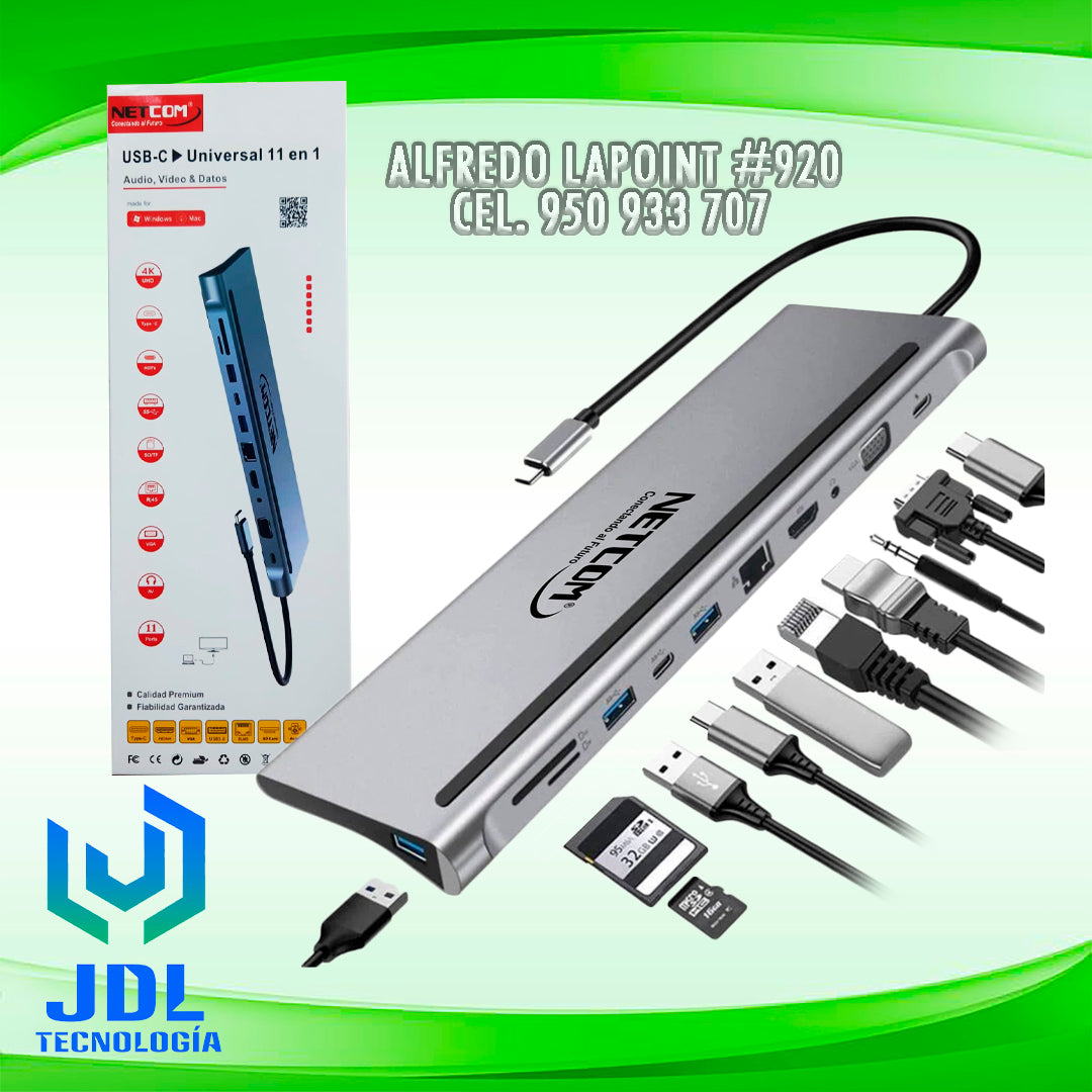 ADAPTADOR NETCOM USB TIPO-C 11 EN 1